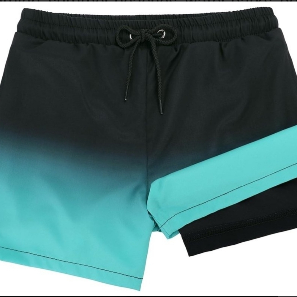 Boys Black and Teal Ombre Swim Shorts With Inner Liner And 2 Side Pockets